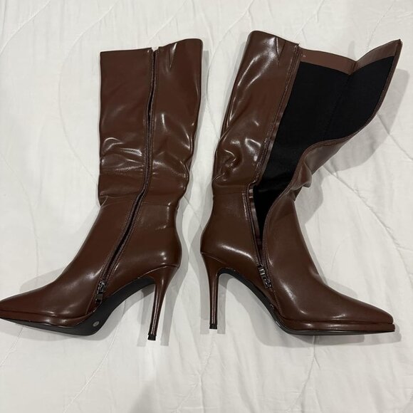 🆕Women's Brown Classic Stilettos Heel Pointed Toe platform Boots High Heel - Picture 2 of 10